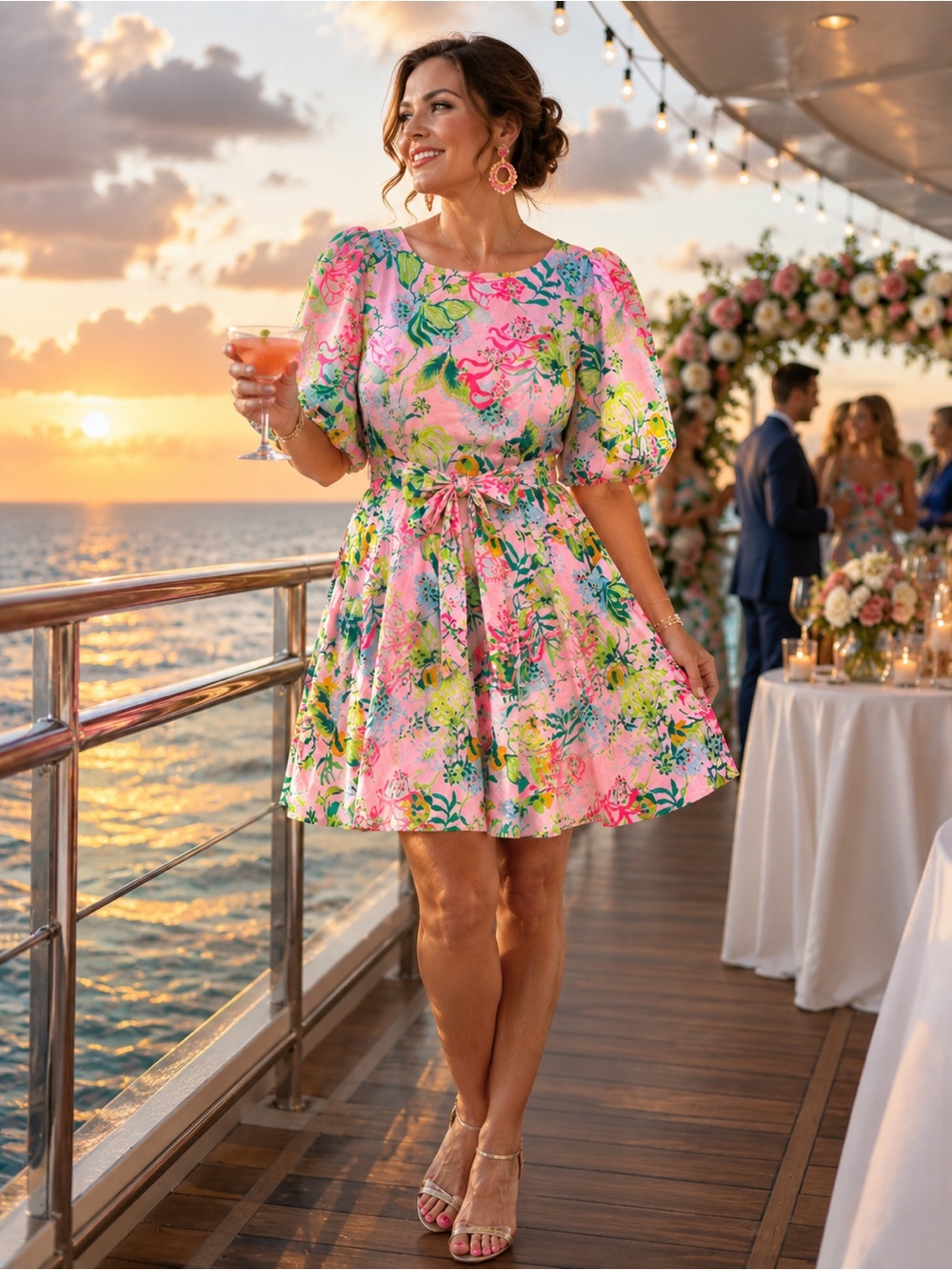 Lilly Pulitzer Pink Tropical Print Midi Dress